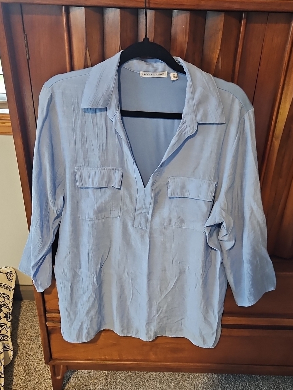 Notations Pale Blue Button-Front Roll-Sleeve Women's Shirt